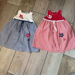 Y2K spring Youngland red and blue Floral gingham dresses bundle girls size 5 VTG